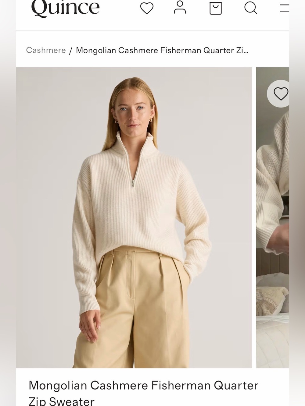 Quince Mongolian Cashmere Fisherman Quarter Zip Sweater - Cream